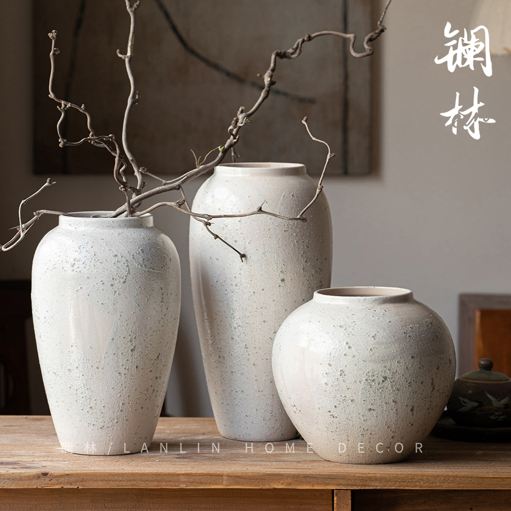 速发景德镇陶瓷花水白色台面花工瓶培插手中式侘寂风装饰花器新款