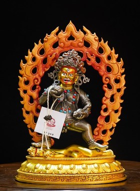 速发藏传财神七寸铜财神佛像黄黑古铜鎏金精品仿白铜像家用摆件品