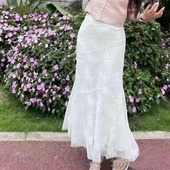 新款 NEW2024秋季 女弹力腰头纯色蕾丝花朵灵动鱼尾半裙 HPLY