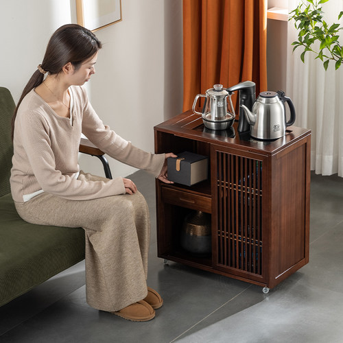茶台家用小茶桌边柜边柜实木泡茶吧茶几烧水M壶一体水桶架茶水柜