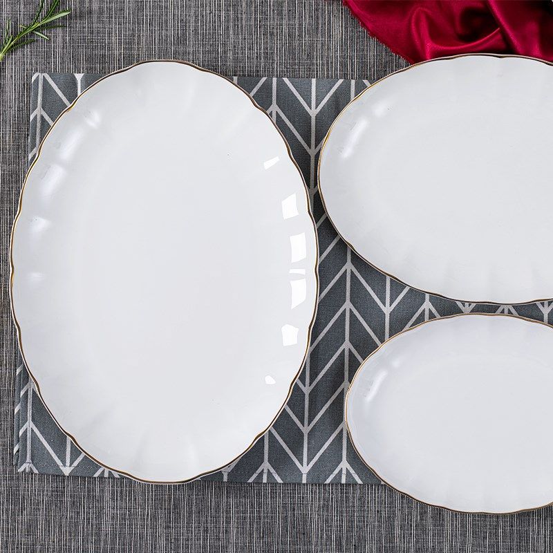 锦牌陶瓷长方盘2022新款轻奢10寸金边椭圆M形骨瓷鱼盘家用蒸鱼盘,餐饮具,盘,淘宝优惠券,粉丝福利购,淘宝优惠卷