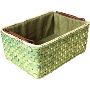 田园零食筐收纳j篮藤编 草编桌面杂物盒玉米皮置物箱化妆品编制框