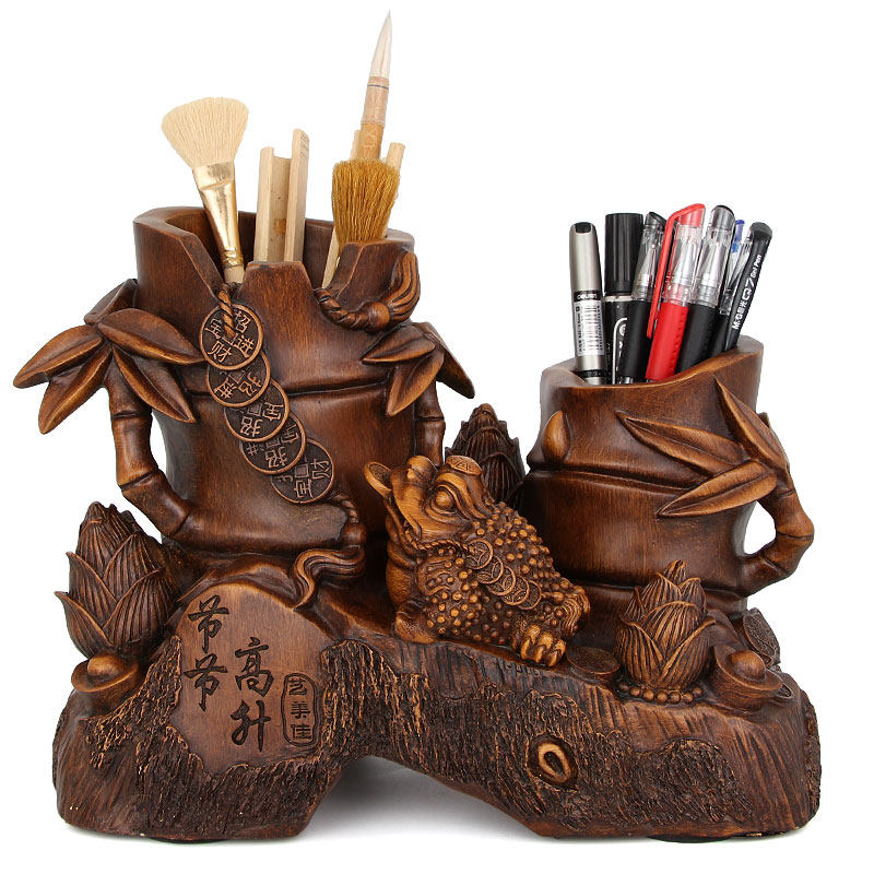 创意笔筒摆件书房课n桌文具收纳盒中式金蟾装饰物笔架貔貅办公用