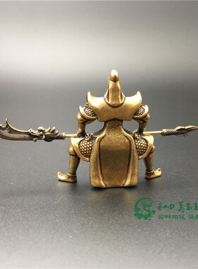 实心黄铜雕关公小摆件复古铜艺铜财神关羽L铜像手把件古玩铜器人