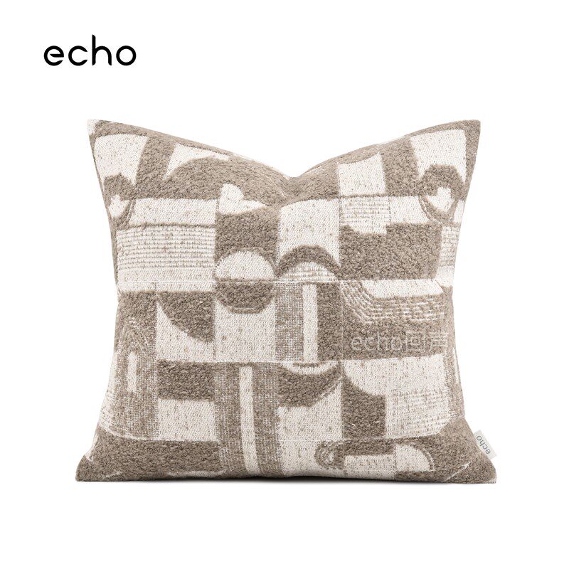 侘寂风民宿轻奢样板o间米驼咖棉麻几何抽象抱枕沙发客厅方枕床靠