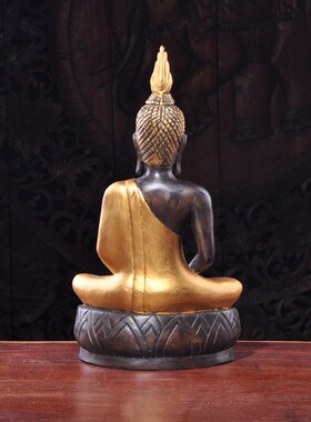 客厅电视柜酒柜摆件复古怀旧桌面摆件 H泰国玄关实木金箔坐佛摆设