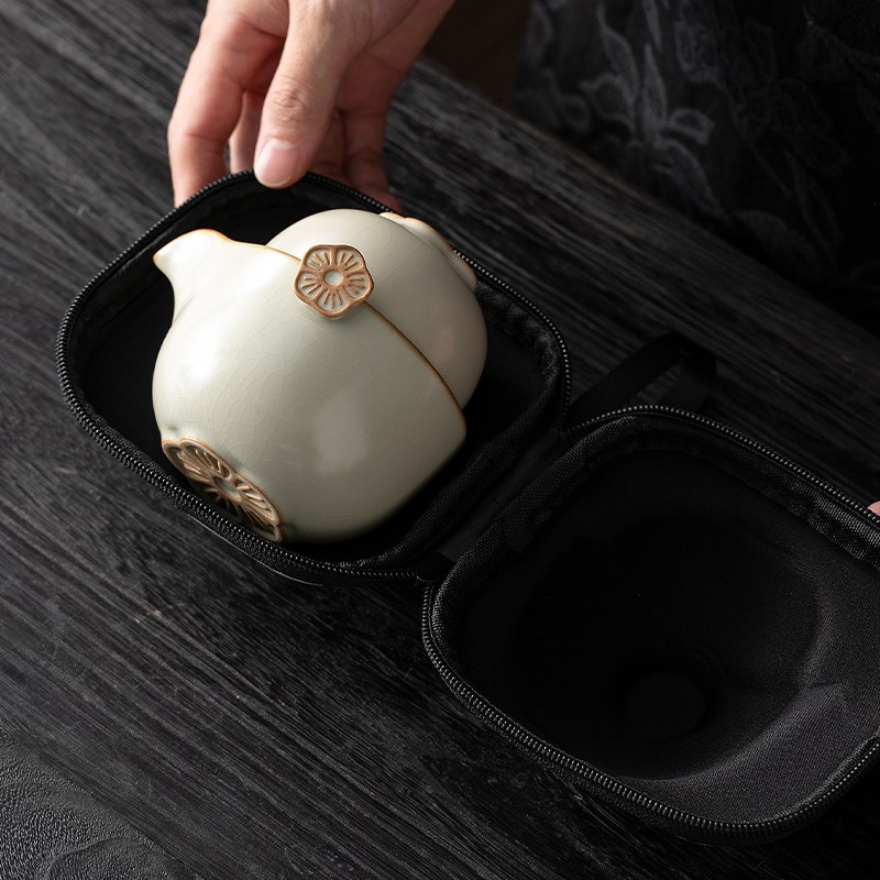 汝窑快客杯一壶一杯单个人v专用便携式旅行茶具套装手抓泡茶壶茶