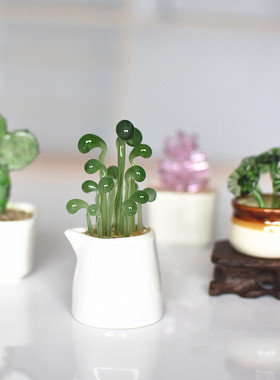 创意琉璃小摆件仿真多肉仙人掌豆芽植物盆栽办O公室玻璃工艺品礼