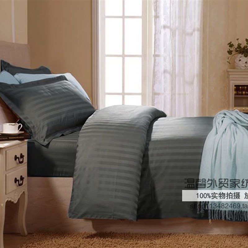 1000 1200 1600根u埃及棉纯棉贡缎缎条条纹床单床笠被套四件套定