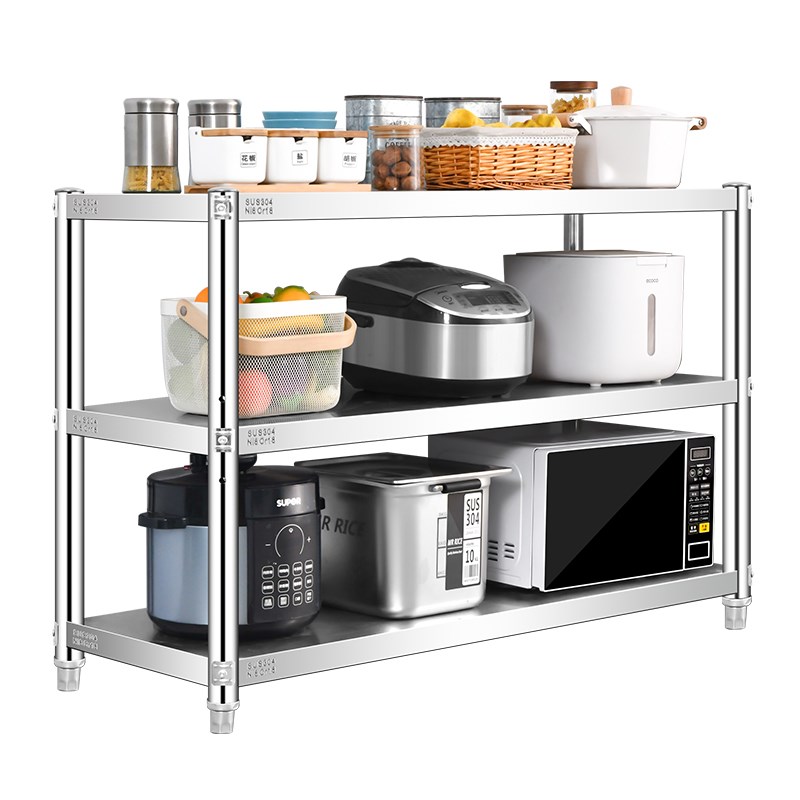 304不锈e钢家用厨房落地多层收纳置物架可调节商用储藏室货架