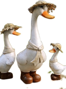 美式乡村花园风格m 庭院阳台地面草帽鸭 花园摆件 礼物