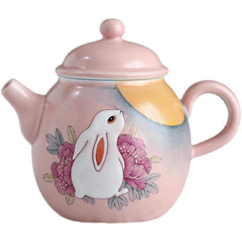 勾画景德镇手绘文艺清新粉色牡丹玉兔陶瓷泡茶壶手T工功夫茶具单,餐饮具,茶壶,淘宝优惠券,粉丝福利购,淘宝优惠卷