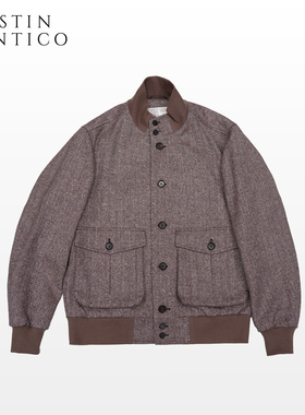 意大利A1男士立领飞行员双口袋立领夹克冬丝羊毛纽扣长袖休闲外套