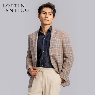 意大利STB面料秋冬半麻衬无里衬休闲格纹单排扣西装 外套