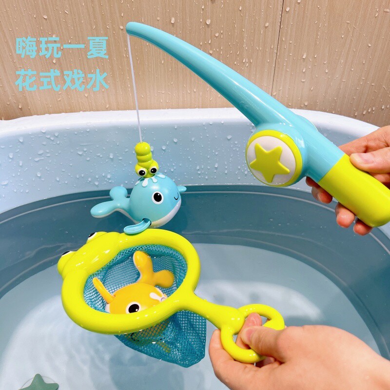 宝宝洗澡浴室戏水磁性钓鱼捞鱼发光游水小丑鱼网捞儿童游泳池玩具