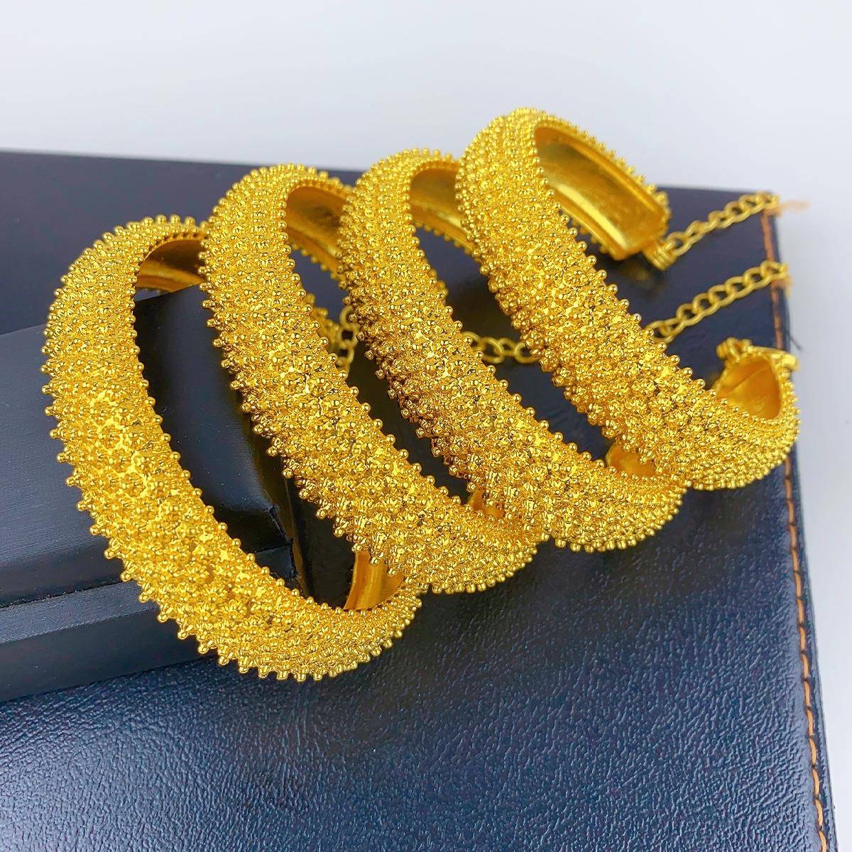 中东迪拜饰品bangles云南民族风24k镀金开口链子手镯饰品现货