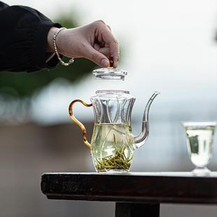 透明小号冷泡壶家用手执花茶壶泡茶器 耐高温玻璃绿茶壶新中式