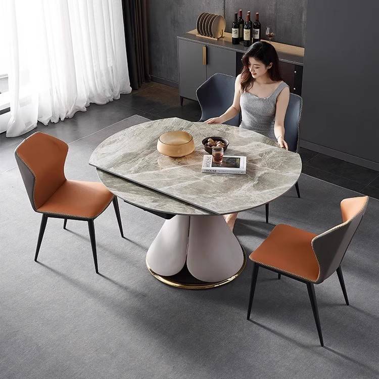 鼎立诚折叠岩板餐桌现代简约家用小户型可伸缩餐桌方桌可变圆桌