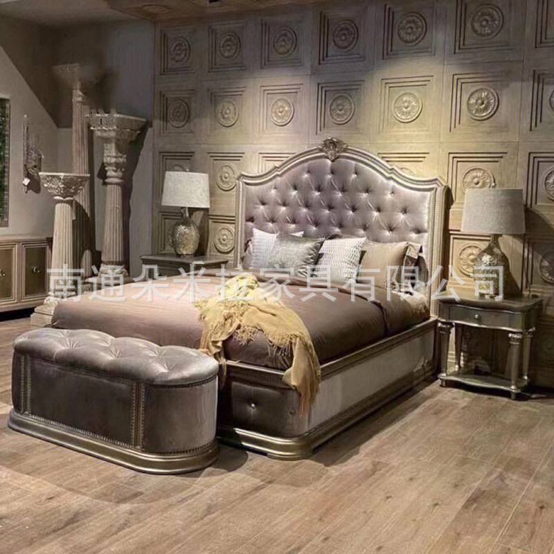 现代简约轻奢美式实木双人大床1.8米法式主卧豪华婚床储物公主床