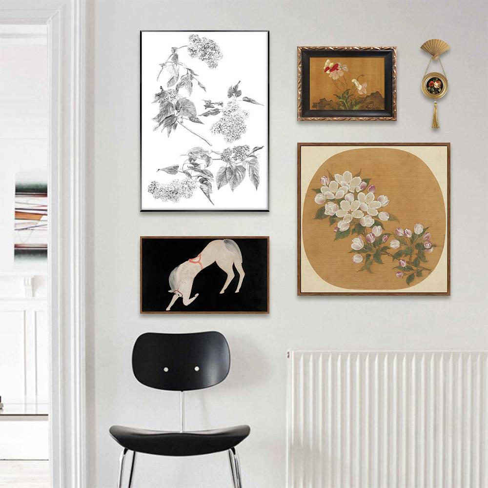 新中式古风常玉装饰画书房国风植物花卉卧室挂画餐厅玄关壁画图片