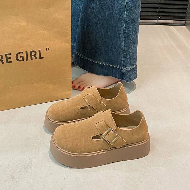 复古全包勃肯鞋女2025春季新款厚底松糕百搭增高一脚蹬乐福单鞋子