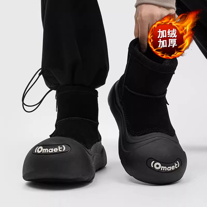 雪地靴男2025冬季新款加绒开口笑厚底情侣棉鞋户外防水大头短靴女