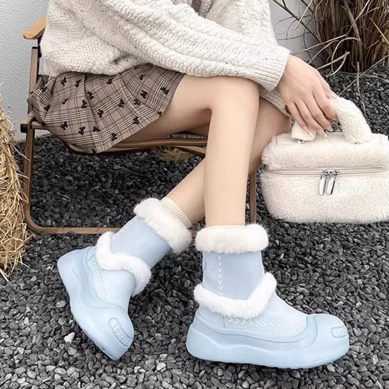 奶蓝皮毛一体保暖雪地靴女2025秋冬季新款小个子厚底加绒防滑棉靴