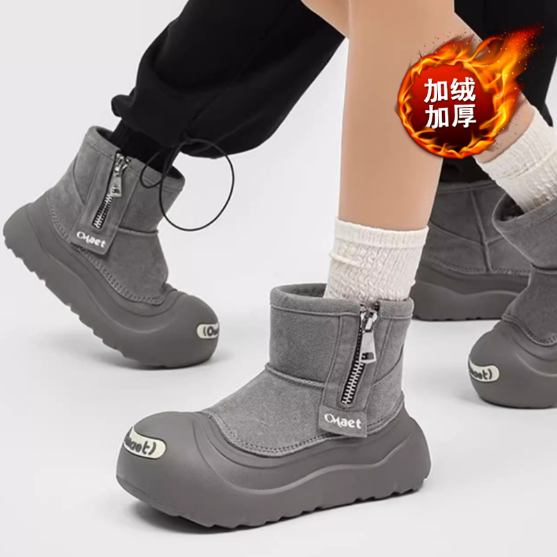 丑萌大头开口笑雪地靴男女户外冬季新款加绒加厚保暖棉靴厚底棉鞋