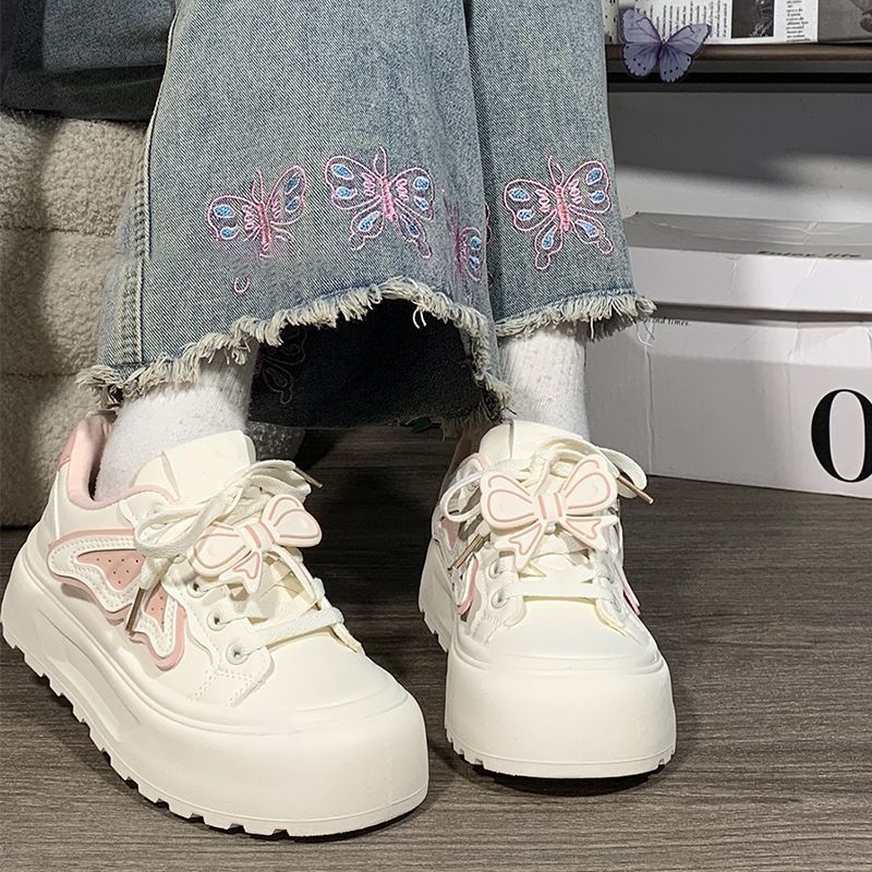 原创蝴蝶结厚底小白鞋女设计感小众鞋子女鞋百搭学生休闲板鞋新款