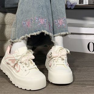 原创蝴蝶结厚底小白鞋女设计感小众鞋子女鞋百搭学生休闲板鞋新款