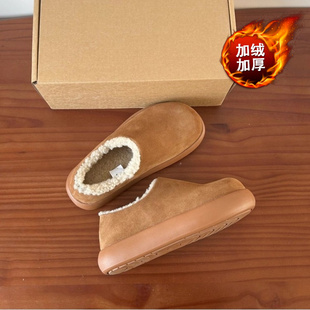 厚底加绒勃肯鞋男鞋冬季2025新款一脚蹬毛绒保暖棉鞋小土豆雪地靴