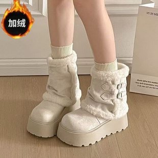 厚底加绒加厚保暖白色雪地靴女2025冬季新款防水防滑东北大棉鞋子