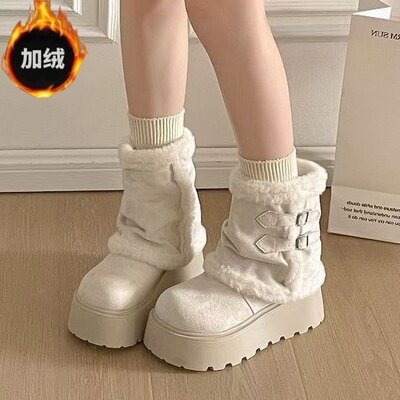 厚底加绒加厚保暖白色雪地靴女2025冬季新款防水防滑东北大棉鞋子