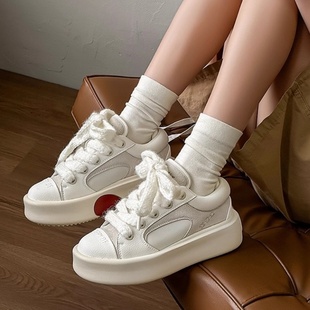 考拉灰红色爱心厚底板鞋男女小众透气百搭小白鞋男增高情侣休闲鞋