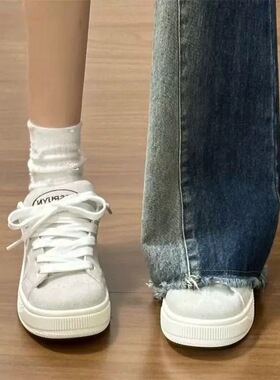 新款灰蓝色豹纹大舌头面包鞋女ins厚底小众滑板鞋百搭复古休闲鞋