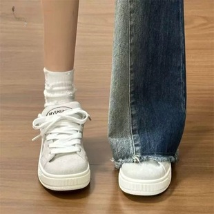 新款灰蓝色豹纹大舌头面包鞋女ins厚底小众滑板鞋百搭复古休闲鞋