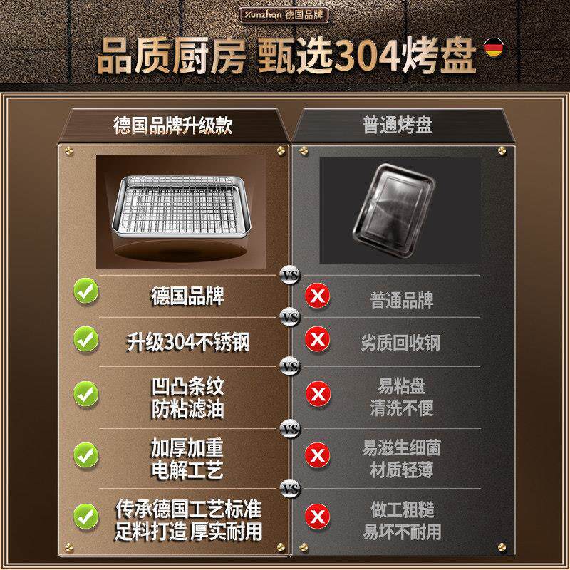 04不锈钢烤盘烤架烧烤肉家用烤盘烤肠3盘长方形加K0626盘厚烤箱托