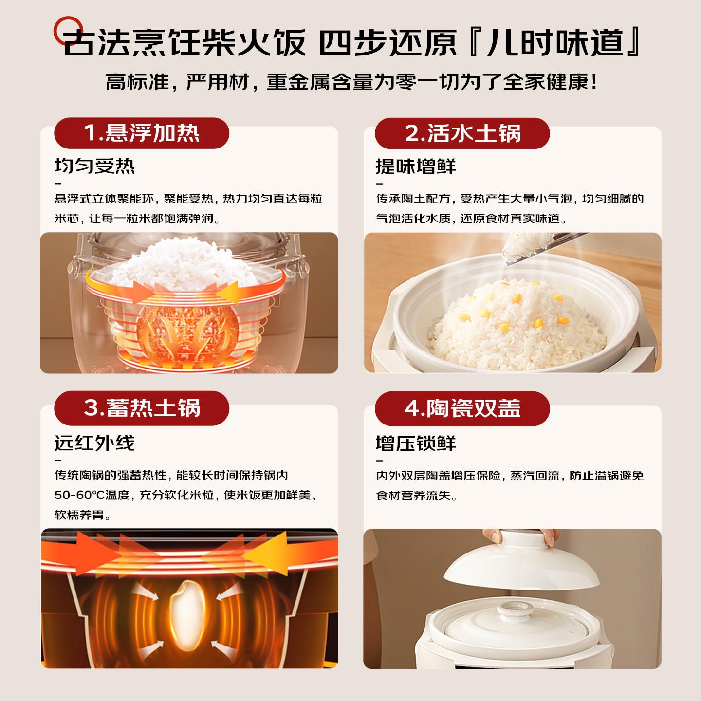 陶1瓷内涂胆电饭锅-4人6-80D201家用无迷你电锅2L3层L5L大容量