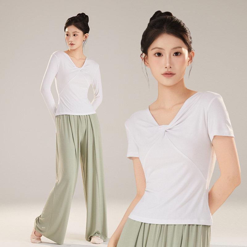 新m款古舞典舞蹈课练功IMX服日形体服上衣女胖m大码v字领常可穿秋