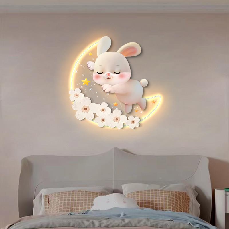 儿童房装饰画可03爱公主房背景墙发灯光画温馨治室愈女卧床头挂孩