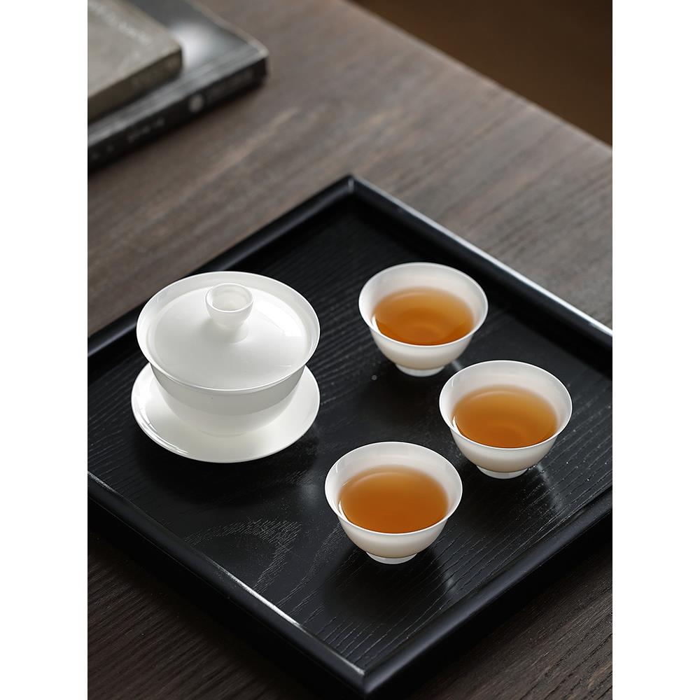 三骨瓷套组潮州薄胎家骨瓷茶具套装茶 才盖碗泡器 用功夫茶杯 白