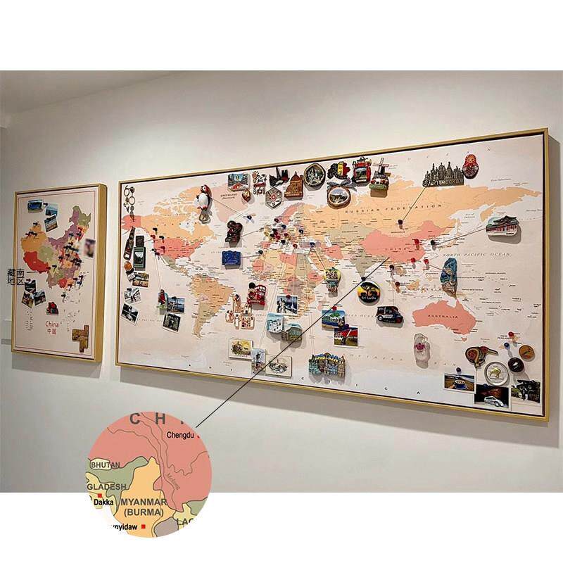 博主同款图装博主同款游旅标记中国世界地磁吸旅行足迹地图挂画客