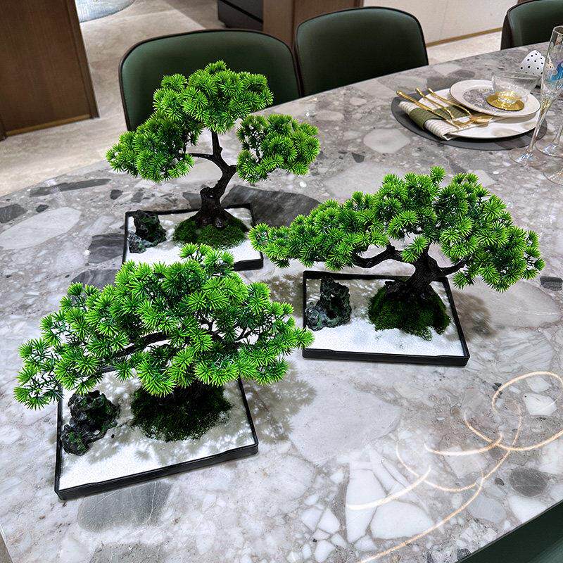 wo+彷真盆景摆迎假客松罗汉松件室客厅茶几博古架书房摆方形托 放