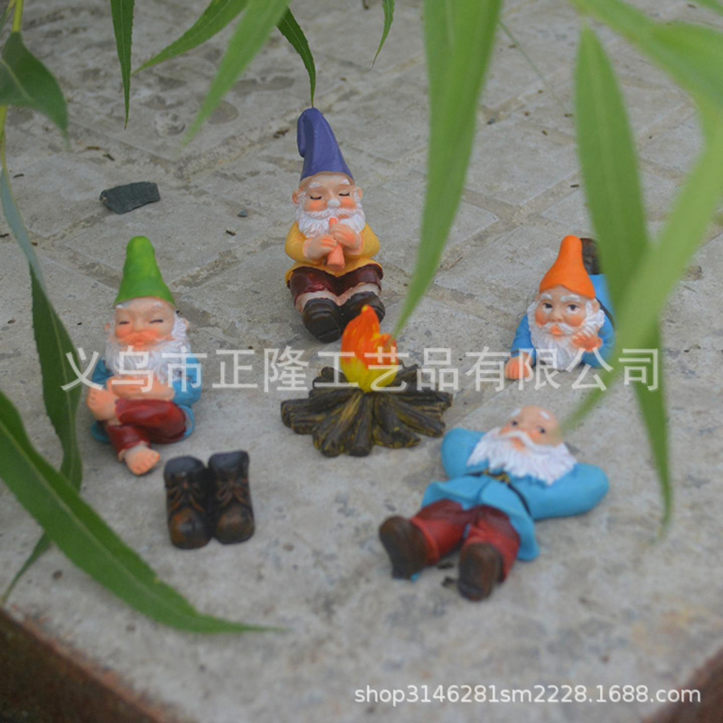 篝火会休闲小人精灵树脂晚摆件雕像庭ZL202106院花园林矮工艺品装
