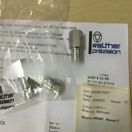 优势供应德国WALTHER 快插母头sp-006-0-L 1016-0-1-1-GL