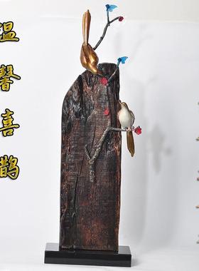 中式黄铜温馨喜鹊摆件创意树枝鸟工艺品酒店别墅玄关酒柜装饰礼品
