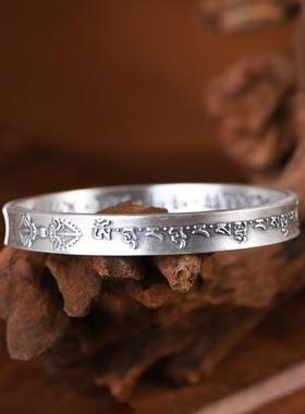 网红-足银大随求陀罗尼手镯教系文化经文银饰手环复古风饰品