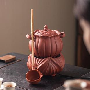 原矿红泥煮茶壶陶壶家用电陶炉大容量围炉煮茶砂铫侧把壶紫砂炖盅