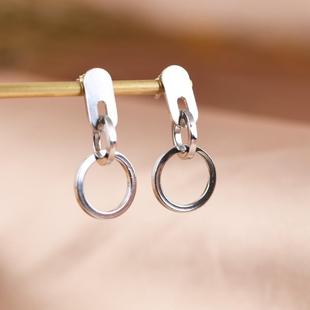 网红- 925银耳坠 文艺气质银圈圈双银环风女款耳环耳钉耳饰
