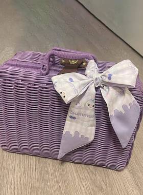 紫色藤编手提箱子伴手礼盒加大号礼品盒伴手礼圣诞节礼物空盒